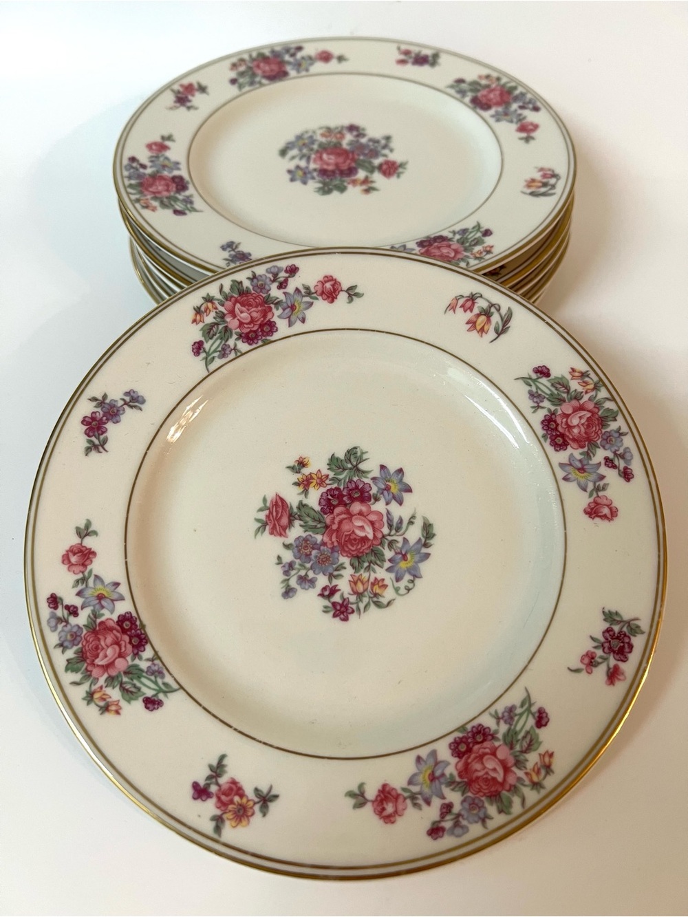 Set of 6 Theodore Haviland New York Arlington Dessert Plates Pink Purple Flowers